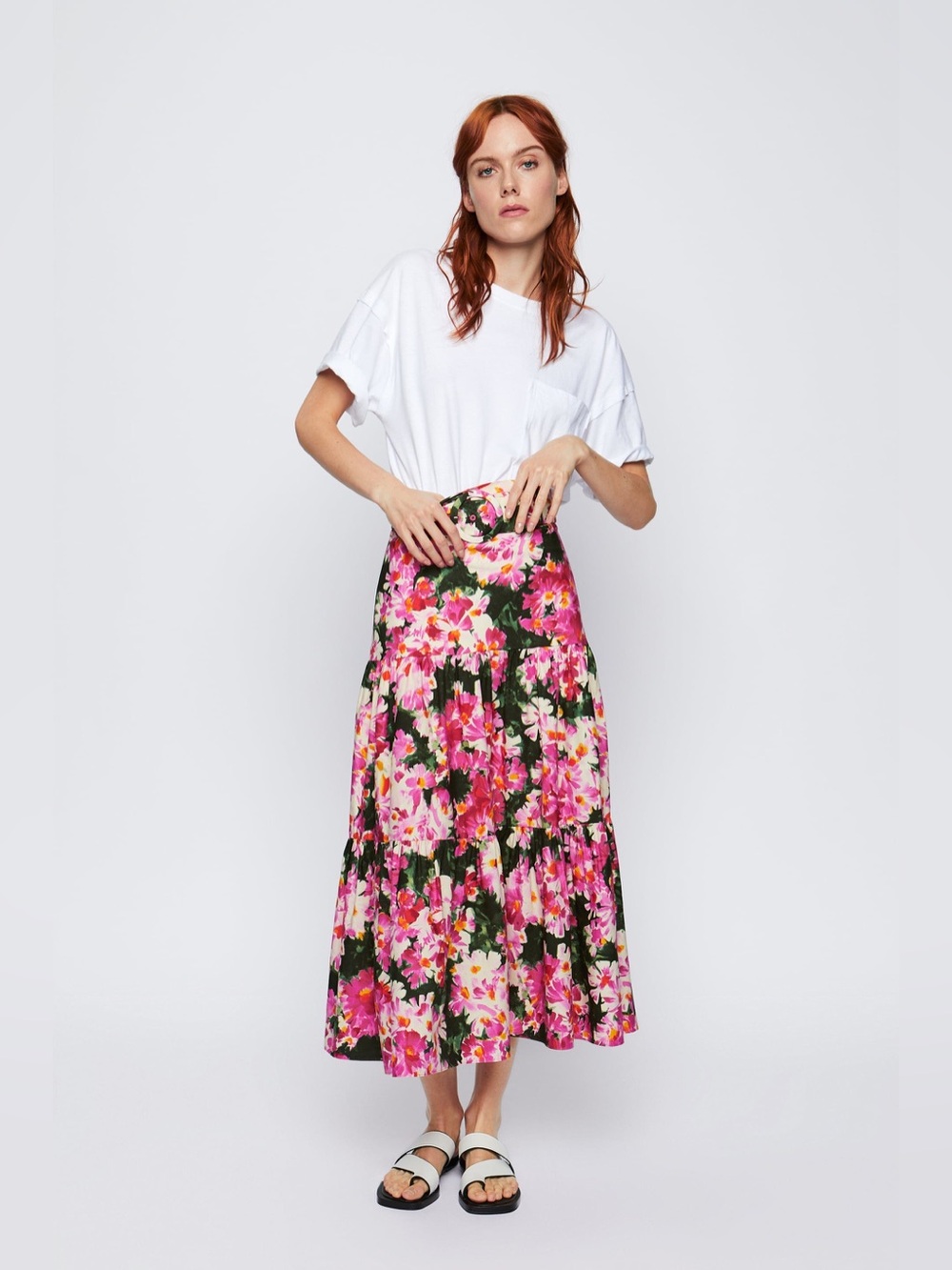 Zara Bold Colorful Floral Midi Skirt Cottagecore Coquette Garden Party Prairie